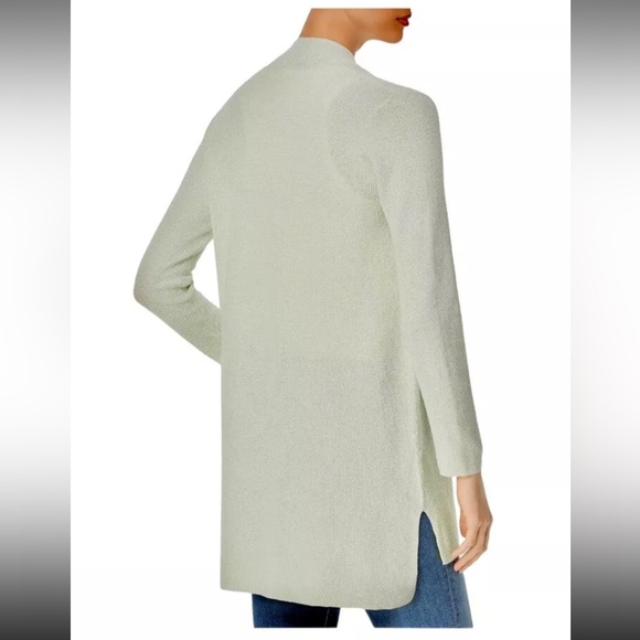 Eileen Fisher Mist Lt Green Linen Crepe Stretch Long Cardigan - Picture 2 of 9